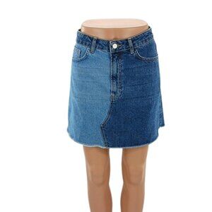 French Connection Denim Skirt 2 Tone Color Blue Raw Hem Womens Size 4